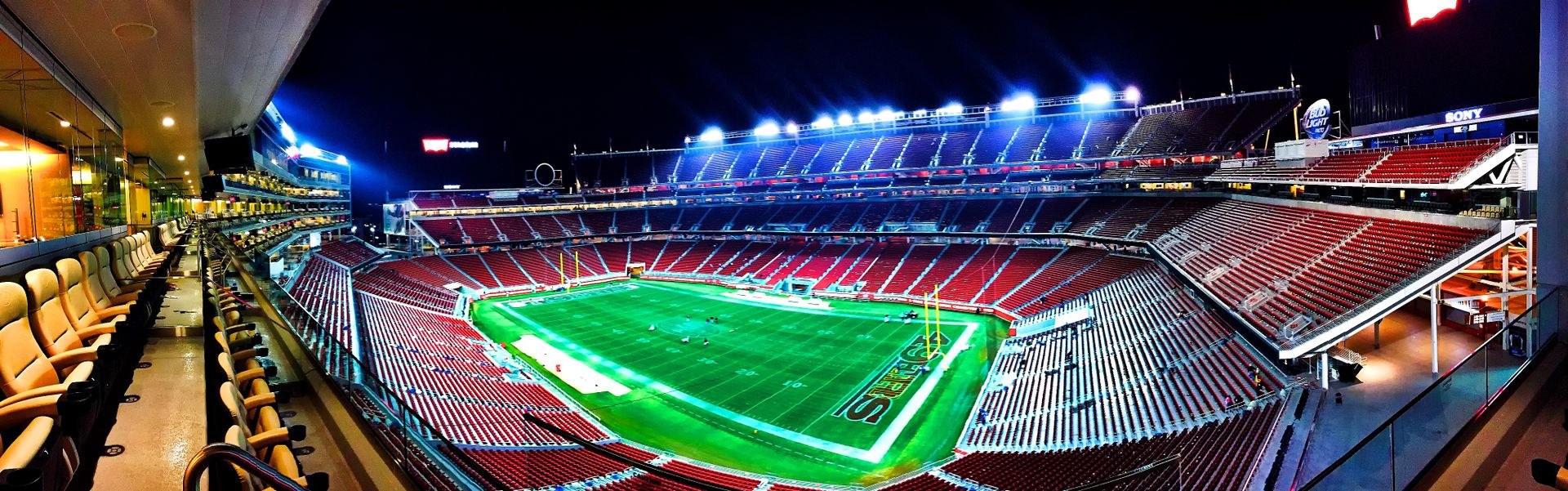 Levi's Stadium, a 2026 World Cup host venue, floodlit at night.